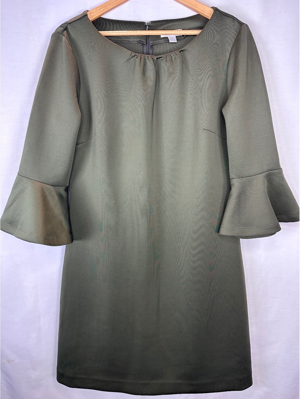 New York & Company Stretch Size L Olive Green Bell Sleeve Shift Dress
